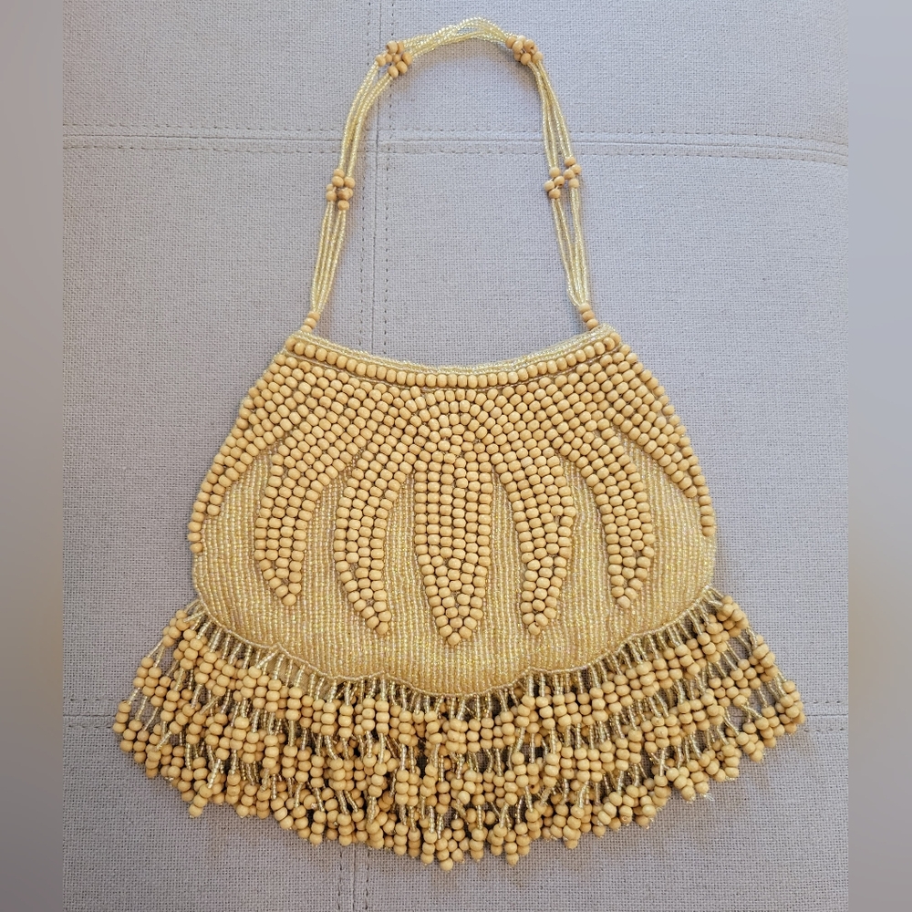 Elegant Beaded Tan Handbag